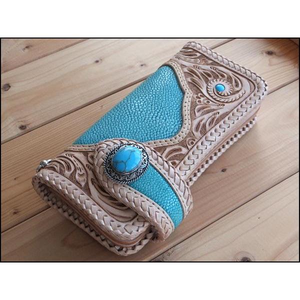 レザーウォレット　カービング　GODANE GODANE ゴダン ハンドメイド サドルレザー透彫りカービング長財布