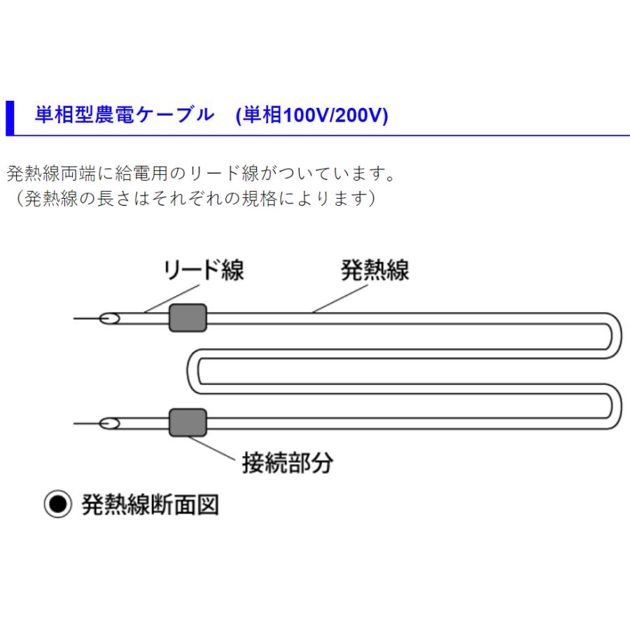 農電ケーブル　電気温床線　電熱育苗　発熱能力は抜群です　ビニールハウスに最適です。 農電ケーブル 2-500 単相200V 500W 62m 多用途の電気温床線 筑波電器