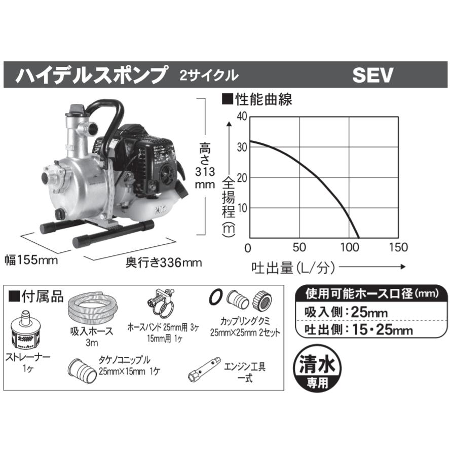 工進 ハイデルポンプ SEV-25L-AAA-3 エンジンポンプ 工進（KOSHIN） 2サイクルエンジンポンプ ハイデルスポンプ 高性能自吸