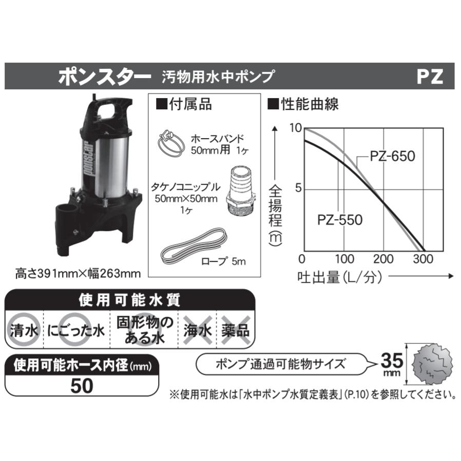 ポンスター PZ-650 汚物用水中ポンプ 60Hz(西日本用) 工進 【取