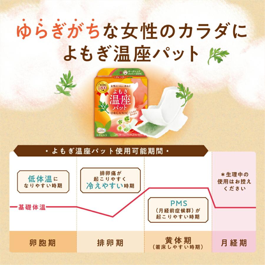 よもぎ蒸し よもぎパット 冷え 対策 ウィズフェム よもぎ温座パット 低温タイプ 6回分 オーガニック おまたカイロ 温活 温め WARM ウォーム 妊活・応援アイテム | グラフィコ | 13