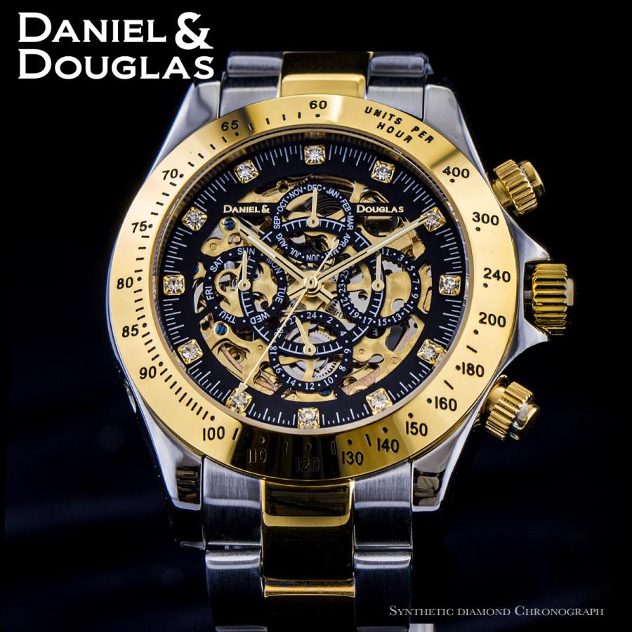 ダニエルダグラス DANIEL&DOUGLAS 腕時計 メンズ 機械式 自動巻き オートマチック スケルトン ゴールド ブランド ラグジュアリー DD8802-GP ダイヤモンド｜graphnon