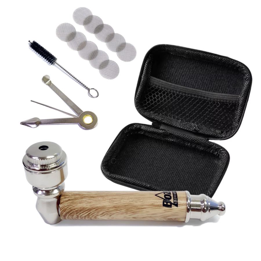 喫煙具 【喫煙パイプ5点セット】 BOZZ メタルハンドパイプ フタ付き
