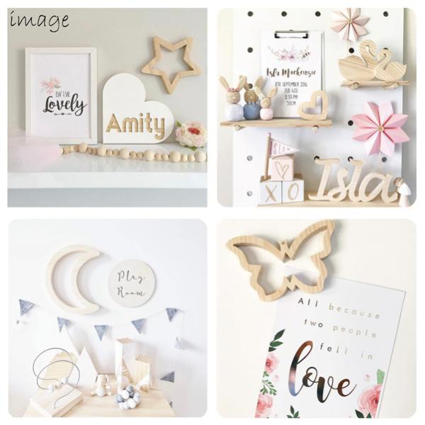 木製飾り付け 子供部屋 インテリア 壁掛け 飾り ガーランド オーナメント ウォールデコ 北欧 欧風 星 飛行機 雲 月 うさぎ ハート 蝶々 葉 |  | 03