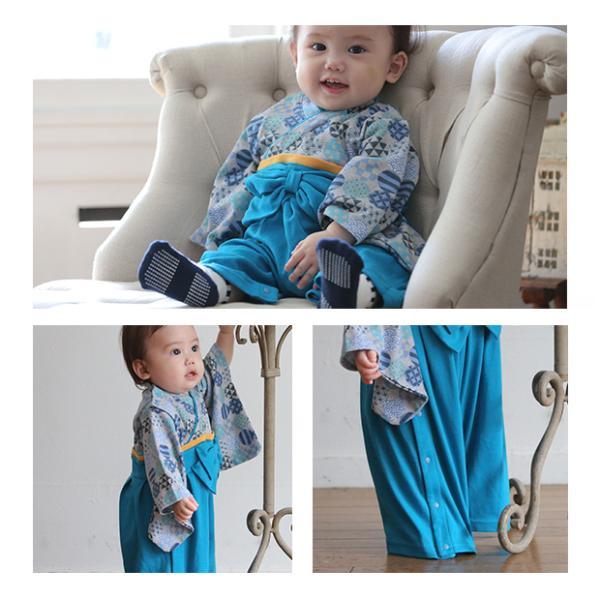 全開 袴 ロンパース 前開き 丸和柄 和服 着物  紋付 七五三 結婚式 60 70 80 90 フォーマル 袴ロンパース 男の子  初節句 お食い初め 紋付 |  | 12