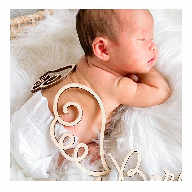 天使の羽 ニューボーンフォト エンジェル ウィング 木製 レター バナー