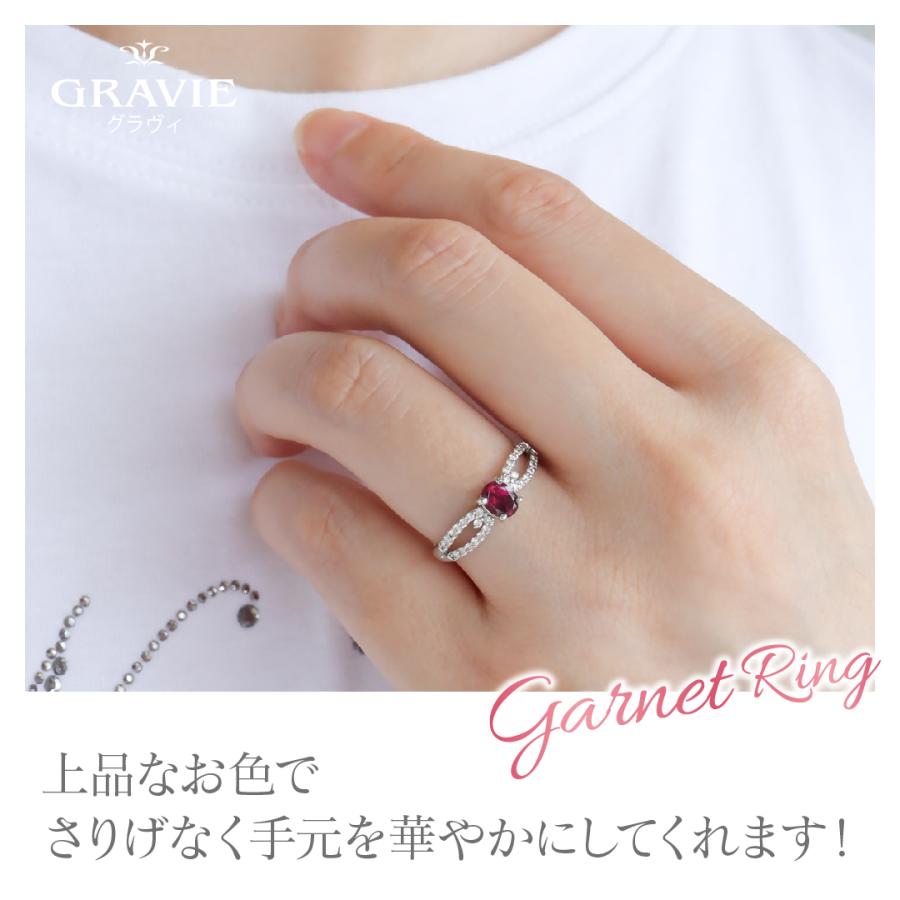 リング K10 ガーネット ダイヤモンド 0.16ct ホワイトゴールド wG 