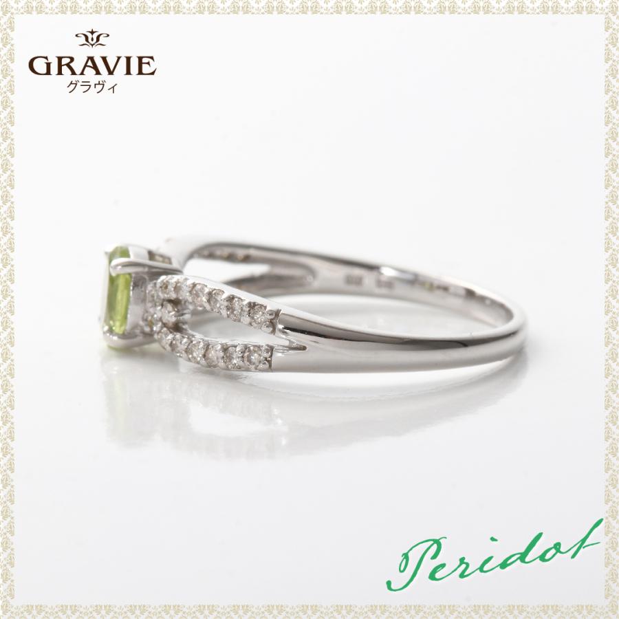 リング K10 WG ペリドット ダイヤモンド 0.16ct 10金 ホワイトゴールド