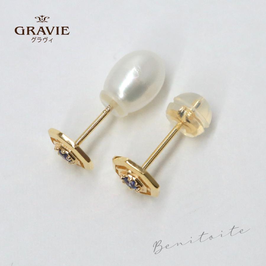 ピアス 8角形 希少石 ベニトアイト カリフォルニア州 K10 YG WG PG  