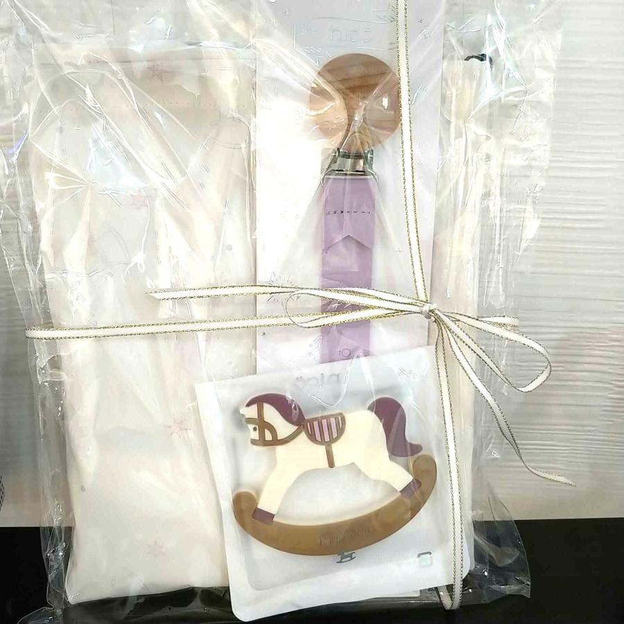 nico（ニコ）プチギフトセット 【3点】木馬・恐竜 長袖エプロン 歯固め レザーストラップ おしゃれ　ギフト　出産祝い 男の子 女の子 プチギフト |  | 01