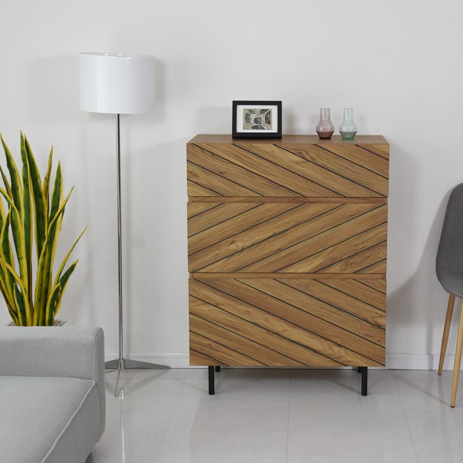 木製 サイドチェスト 引き出し付き ヘリンボーン柄 幅40 奥行30 カフェ