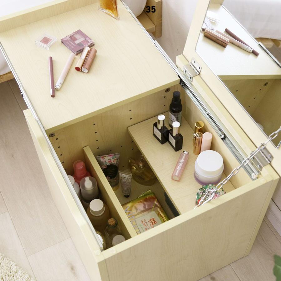 収納 鏡 ドレッサー テーブル コンパクト 北欧 白 メイク ミラー 木製 大容量 ロータイプ 収納棚 化粧台 一面鏡 幅40cm レンドル | DORIS | 13