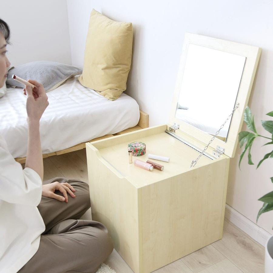 収納 鏡 ドレッサー テーブル コンパクト 北欧 白 メイク ミラー 木製 大容量 ロータイプ 収納棚 化粧台 一面鏡 幅40cm レンドル | DORIS | 18