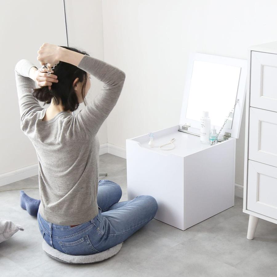 収納 鏡 ドレッサー テーブル コンパクト 北欧 白 メイク ミラー 木製 大容量 ロータイプ 収納棚 化粧台 一面鏡 幅40cm レンドル | DORIS | 19