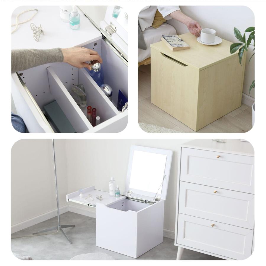 収納 鏡 ドレッサー テーブル コンパクト 北欧 白 メイク ミラー 木製 大容量 ロータイプ 収納棚 化粧台 一面鏡 幅40cm レンドル | DORIS | 04