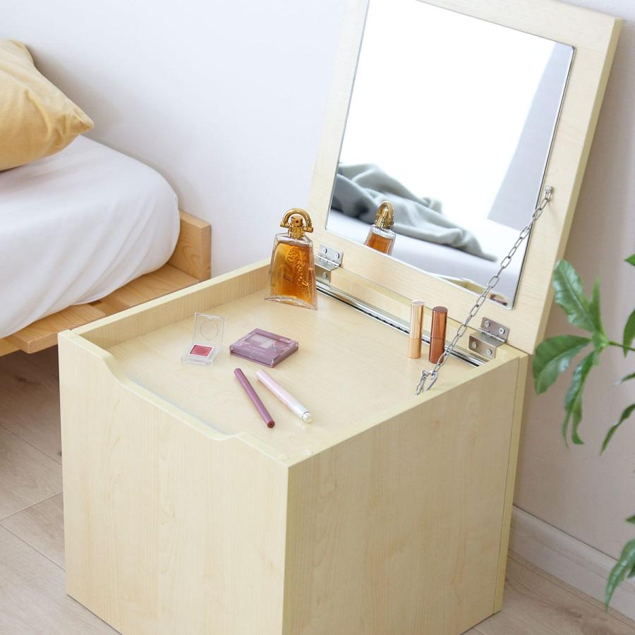 収納 鏡 ドレッサー テーブル コンパクト 北欧 白 メイク ミラー 木製 大容量 ロータイプ 収納棚 化粧台 一面鏡 幅40cm レンドル | DORIS | 07