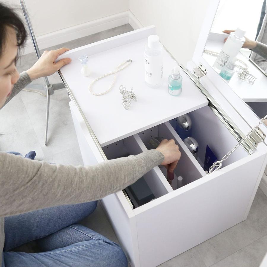 収納 鏡 ドレッサー テーブル コンパクト 北欧 白 メイク ミラー 木製 大容量 ロータイプ 収納棚 化粧台 一面鏡 幅40cm レンドル | DORIS | 09