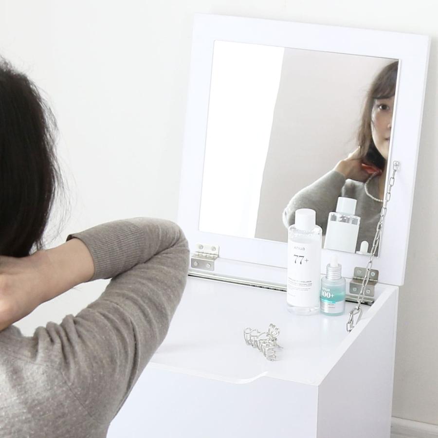 収納 鏡 ドレッサー テーブル コンパクト 北欧 白 メイク ミラー 木製 大容量 ロータイプ 収納棚 化粧台 一面鏡 幅40cm レンドル | DORIS | 10