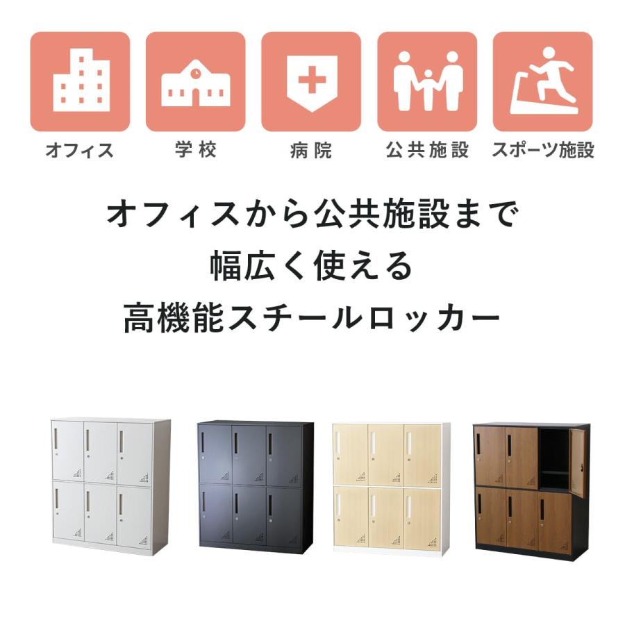 ロッカー 6人用 スチールロッカー 3列3段 更衣ロッカー シリンダー錠 鍵付き 通気穴 オフィスロッカー ロータイプ 収納 木目調 施設 ライカン6人用Low | DORIS | 05