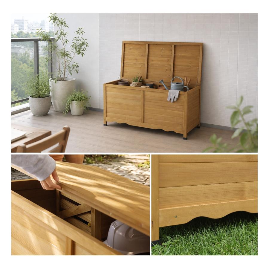 倉庫 物置 屋外収納 おしゃれ 大容量 幅122×奥行54×高さ63.5-110.5 木製 庭 ベランダ ガーデニング用品 収納ボックス 天然木 シーダー ドリス | DORIS | 10
