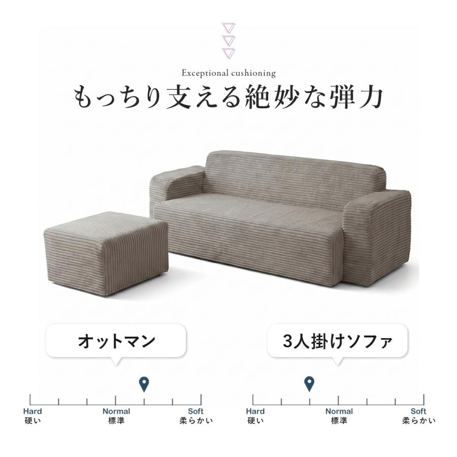 DORIS（ドリス） 3人掛け ソファー オットマン付 肘掛け くすみカラー
