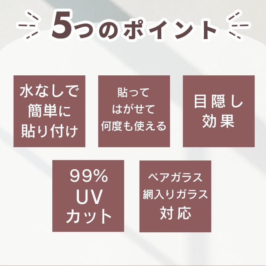 ガラスシート 2枚セット 92×180cm 日本製 プライバシー保護 貼って剥がせる UVカット 99％ 簡単貼り付け 窓 紫外線カット 空気が抜けやすい窓貼りシート ドリス_3
