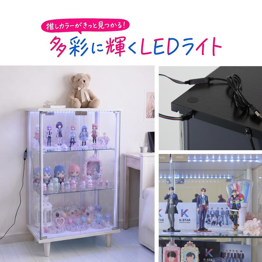 ディスプレイラック 推し活 おしゃれ フィギュア ぬい アクスタ 収納棚 ガラス扉 ガラス棚板 LEDライト付き シェルフ ペネロピガラス ドリス | DORIS | 08