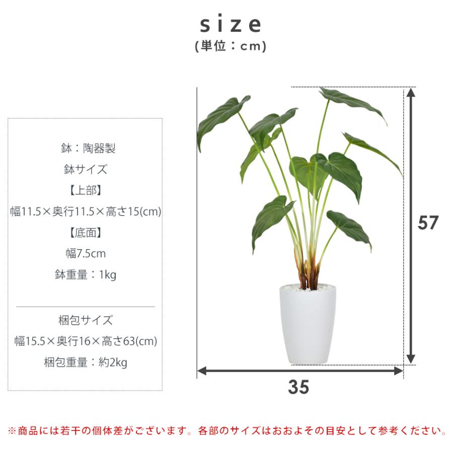 人工植物 観葉植物 DORIS 光触媒 造花 植物 フェイクグリーン 鉢付き リビング 消臭 殺菌 防臭 クワズイモ 57cm 北欧 ドリス｜grazia-doris｜09