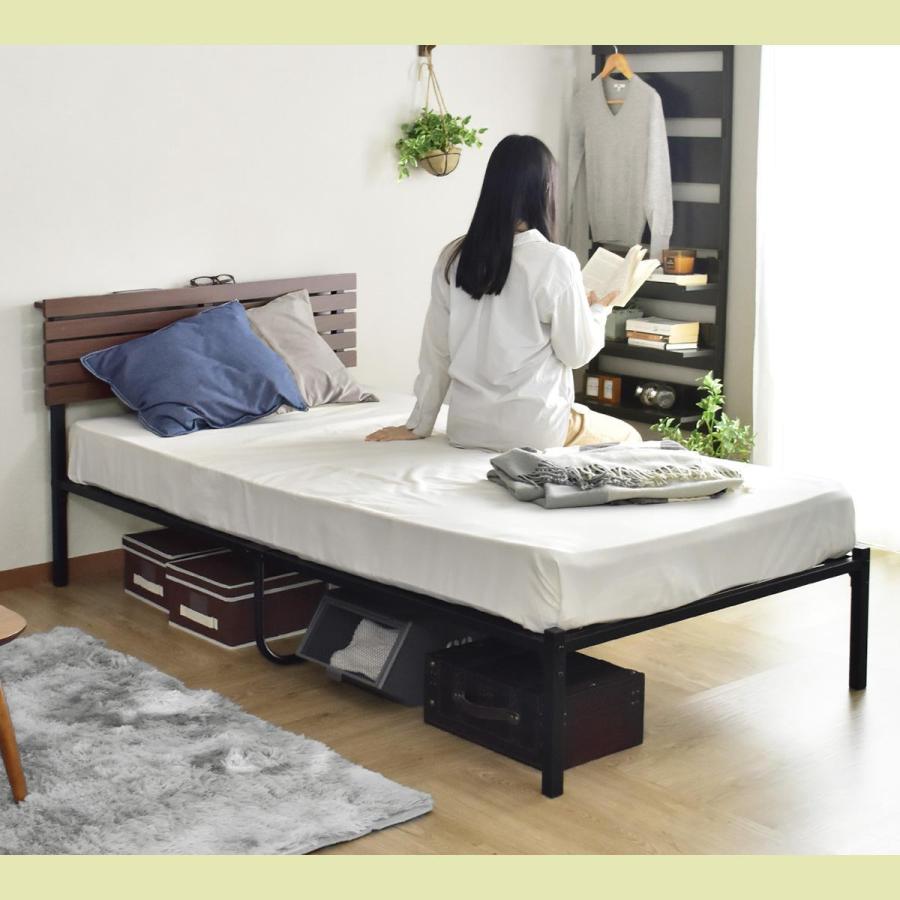 ベッドフレーム シングル モダン ヴィンテージ シングルベット 宮棚 コンセント付き スチール ベット カルムS 北欧 プレゼント ドリス | DORIS | 07