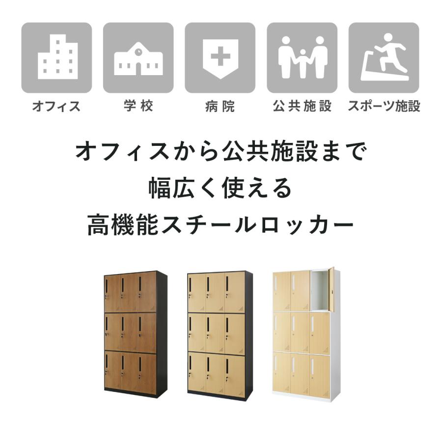 DORIS スチールロッカー おしゃれ 鍵付き 9人用 更衣ロッカー