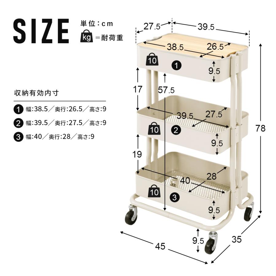 キッチンワゴン キャスター付き おしゃれ 3段 収納 天板付き スチールラック ワゴン ベビーワゴン ロップスチール3段蓋付きnew 新生活 ドリス｜grazia-doris｜17