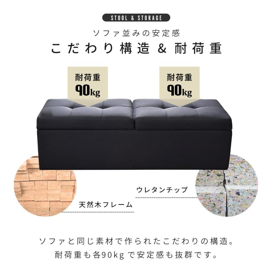 2人掛けソファ＋スツール（グレー・収納付き） DORIS 収納 ベンチ スツール 収納スツール オットマン フロア