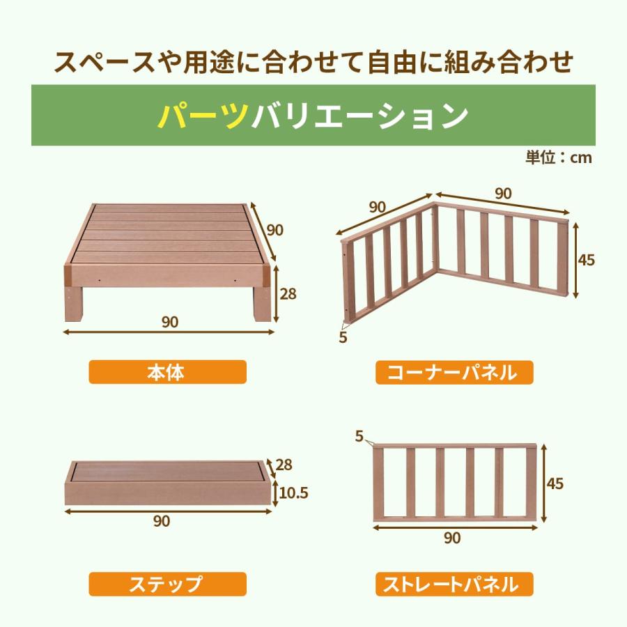 ウッドデッキ 0.75坪用 人工木 高耐久 ベランダ バルコニー 庭 DIY キッド リフォーム 屋外用 ガーデンデッキ ステージ バルコニー用 人工木デッキ 4点セットの画像
