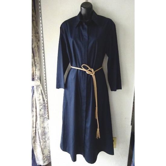 Max Mara VILLA デザインベルト付 ロング丈シャツワンピース 濃紺  