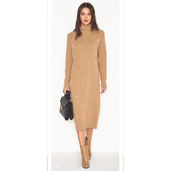 円 受注生産品 Magda タートルネック カシミア混 アラン模様ニットワンピース キャメル Maxmara Studio