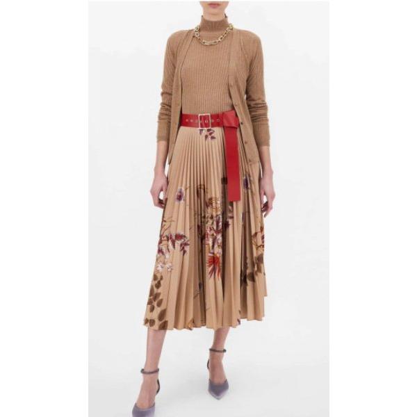 Brunner ボトムス パンツ 花柄プリント プリーツスカート キャメルベージュ Maxmara ロング マキシ丈スカート
