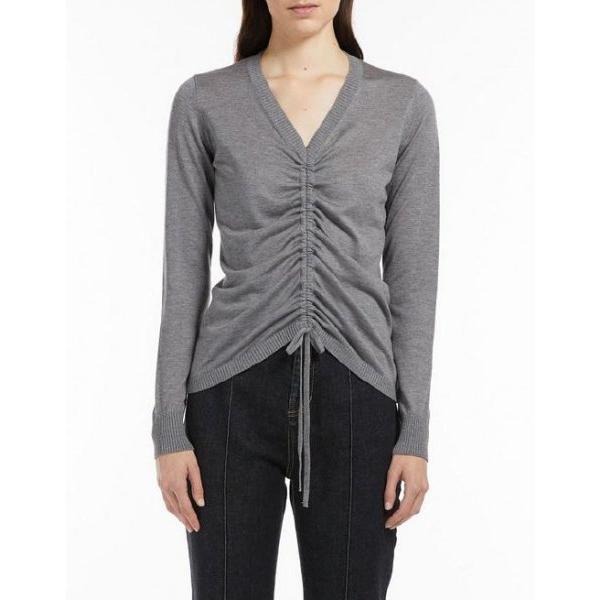 JUST シルク混 ギャザーデザイン Vネックニット グレー MaxMara STUDIO