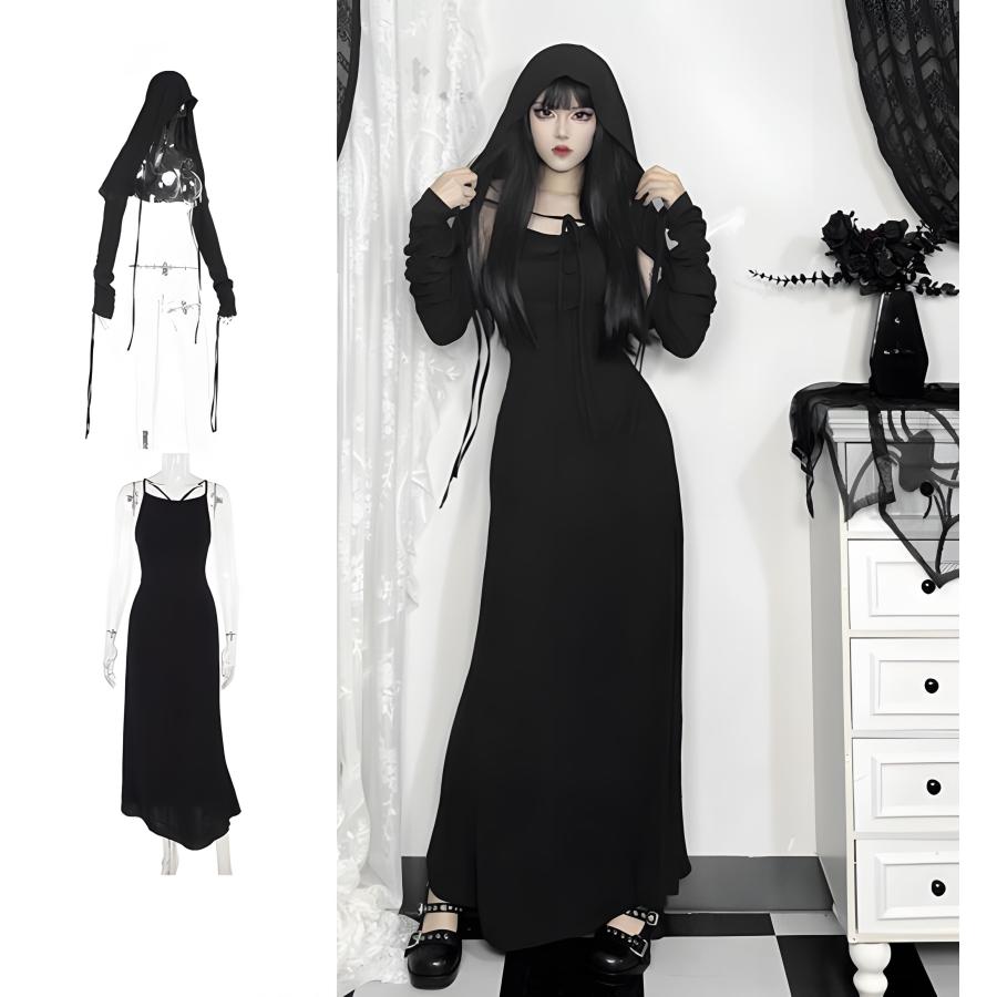 ゴシック風 レディース キャミソールワンピース ショール 暗黒系