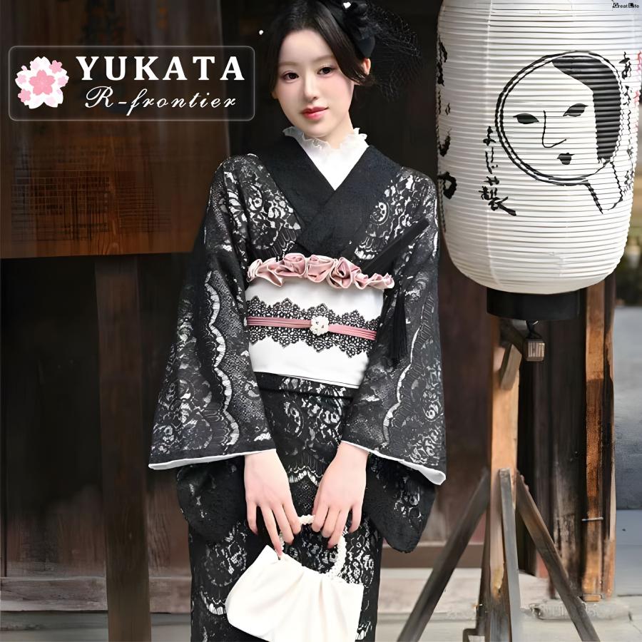 浴衣 黒 高校生 レース 大人 可愛い セット レディース 桜柄 赤 ゆかた