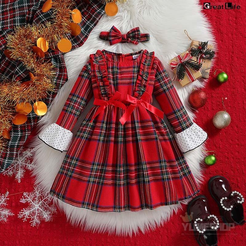 子供キッズ ドレス ワンピース クリスマス 長袖子供服 チェック 