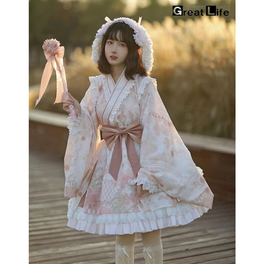 和風ロリータ 着物 浴衣ドレス パープル 薔薇柄 浴衣 ドレス 可愛い 女の子 和風ロリータ ワンピース 和風 メイド服