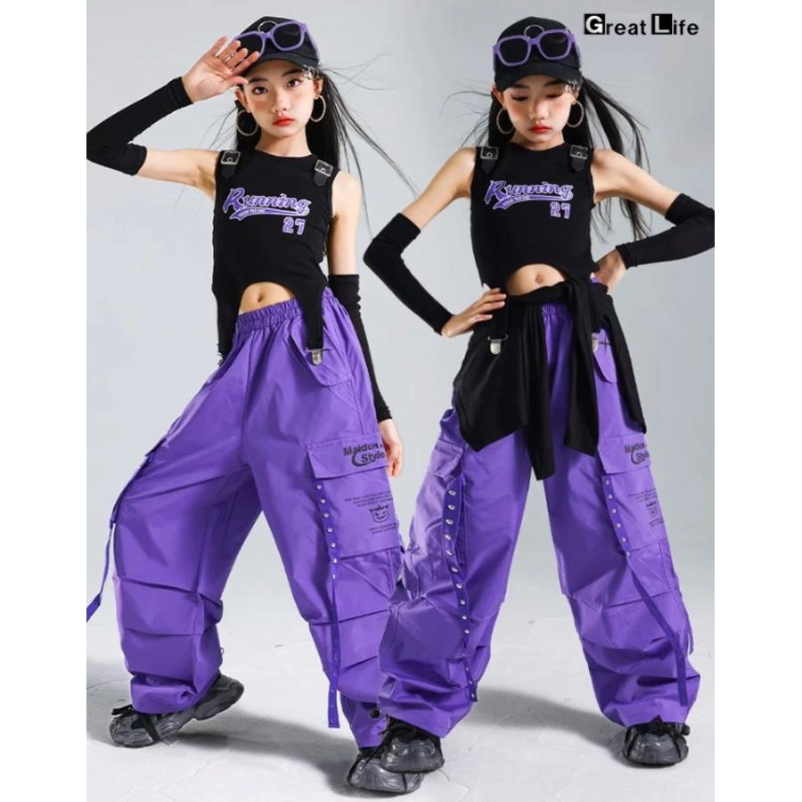 パープル カーゴパンツ 紫 k-pop 衣装 キッズダンス衣装 セットアップ