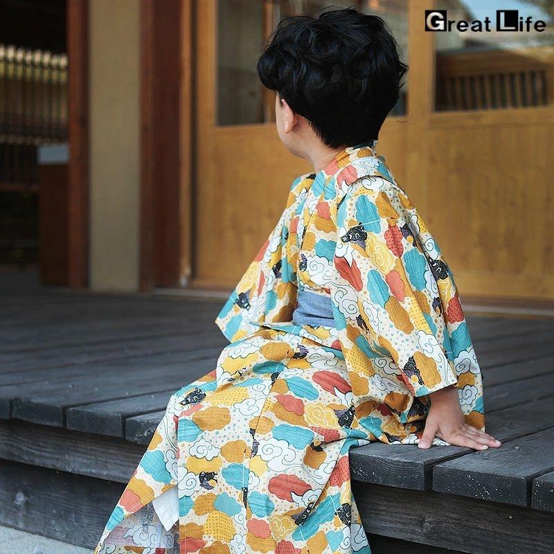 ゆかた 子供 子ども 男の子 130 浴衣 セット 浴衣 キッズ 男児 120 簡単着付け 帯 小紋柄 くもり 和柄 和服 160 レトロ 洗える 夕涼み会 花火 夏祭り_2