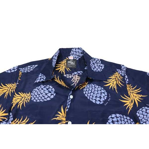 KONA BAY HAWAII コナベイハワイ S/S アロハシャツ 「パイナップル」ネイビー/オレンジ あすつく｜greatblue｜03