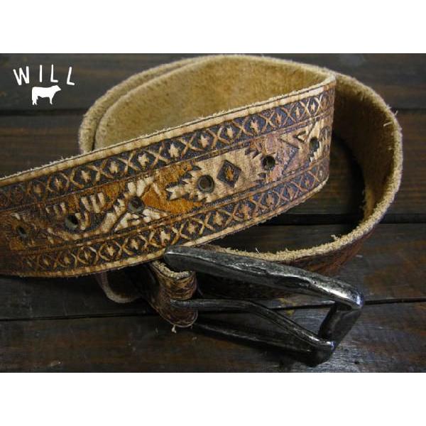 WILL LEATHER GOODS/ウィルレザーグッズ ヴィンテージレザーベルト「FREEDOM」 ハニー 706グレイトブルー