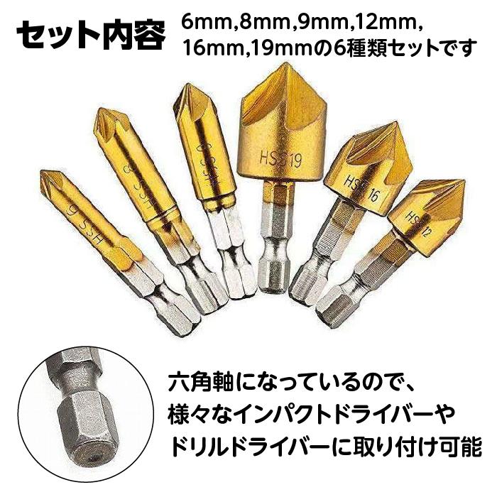 一番の贈り物 面取り ビット ドリル 6～19mm 六角軸6.35mm バリ取り DIY