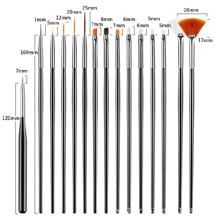 ネイルブラシセット 15本セット ジェルネイル ネイルアート セルフネイル筆｜greatful｜03