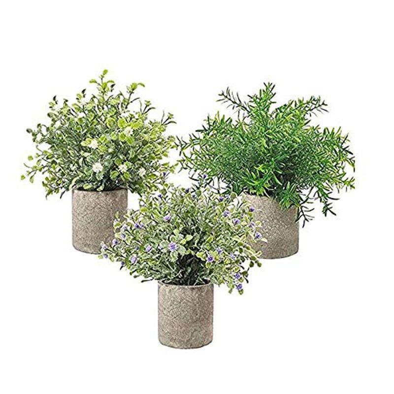 閉店特価価格 人工鉢植え 偽のローズマリー植物室内装飾用の偽花観葉植物 3パックの小さな鉢植えの人工プラスチック植物 販売販売済み Fandrllc Com