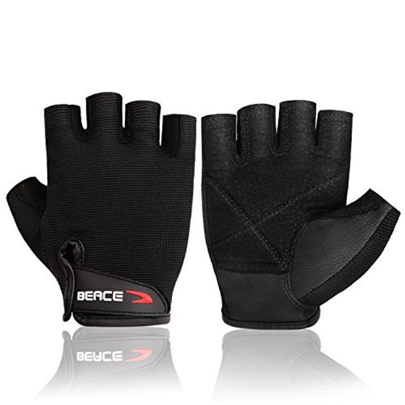 熱い販売 (Medium, 01-Black) - BEACE Weight Lifting Gym Gloves with Anti-Slip Le  パワーグリップ、