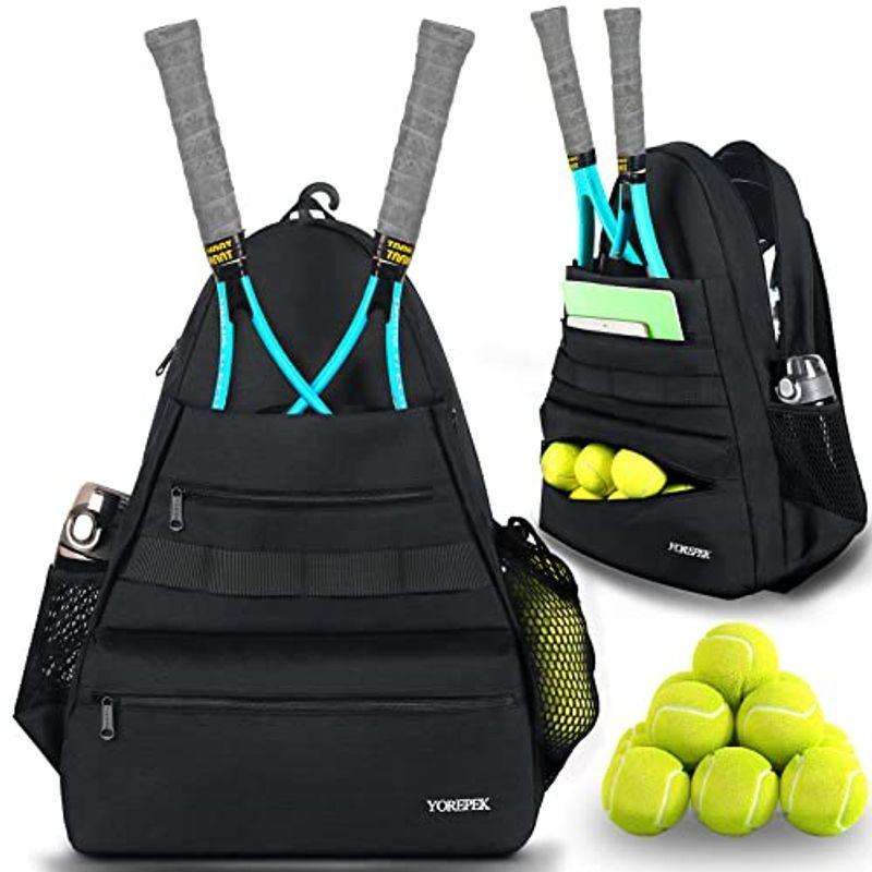 大人気の テニスバッグ YOREPEK テニスラケット固定ストラップ付き ピックルボールパドル テニスラケットシューズ 男女兼用 テニスバッグ 大容量 ラケットバッグ